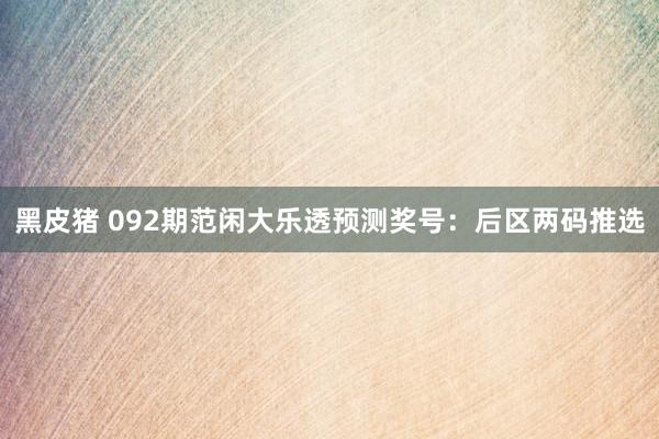 黑皮猪 092期范闲大乐透预测奖号:后区两码推选