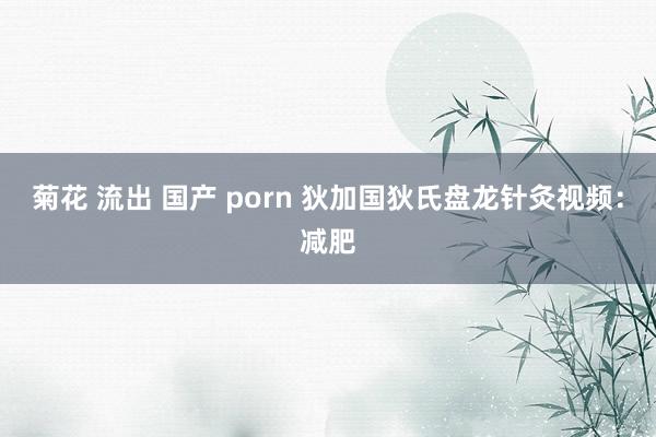 菊花 流出 国产 porn 狄加国狄氏盘龙针灸视频：减肥